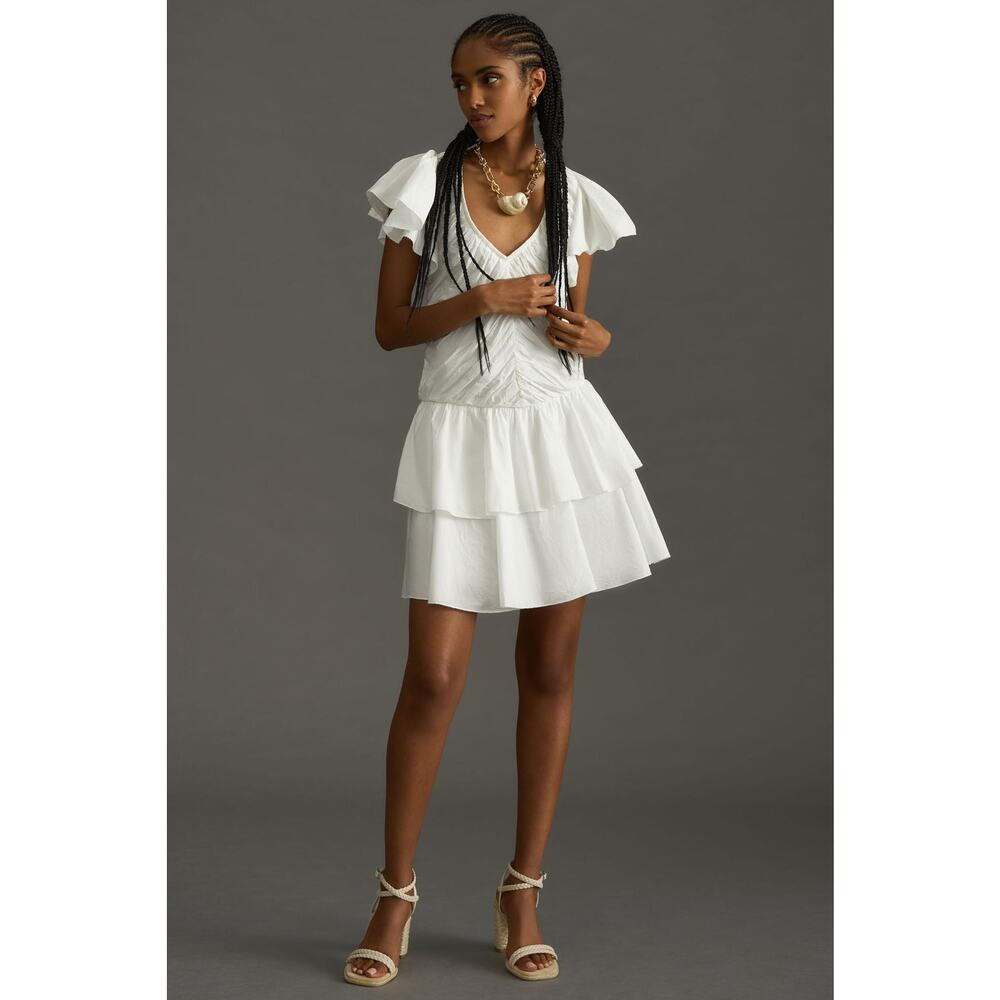 Anthropologie Ruffled White Mini Dress- New Medium